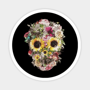 Botanic Skull with sunflowers, roses and butterblies, watercolor,colorfull nature floral Magnet